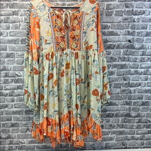 Patrons of Peace Floral Dress with Orange and Green